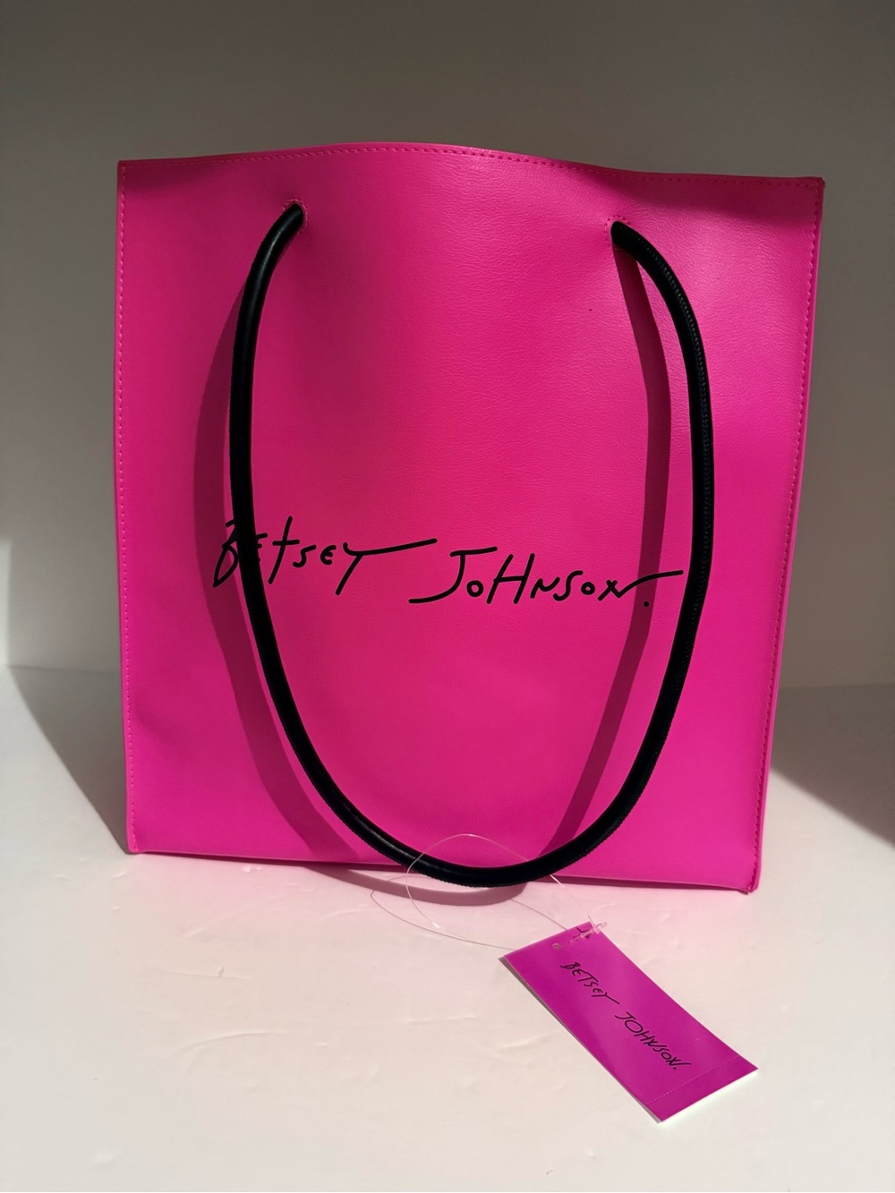 Betsey Johnson Neon Pink Tote with Black Rope Handles